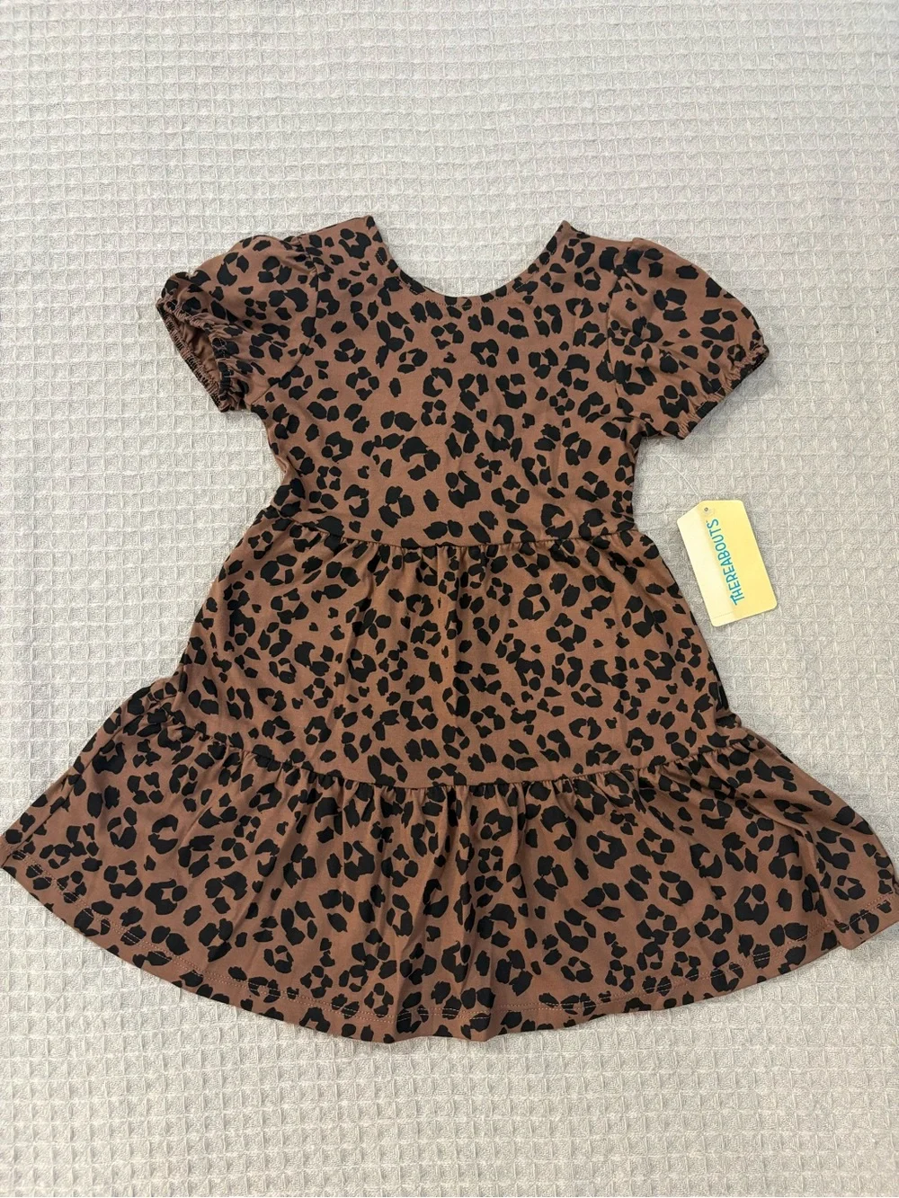 The Reborns Girls Brown Leopard Print Tiered Casual Dress